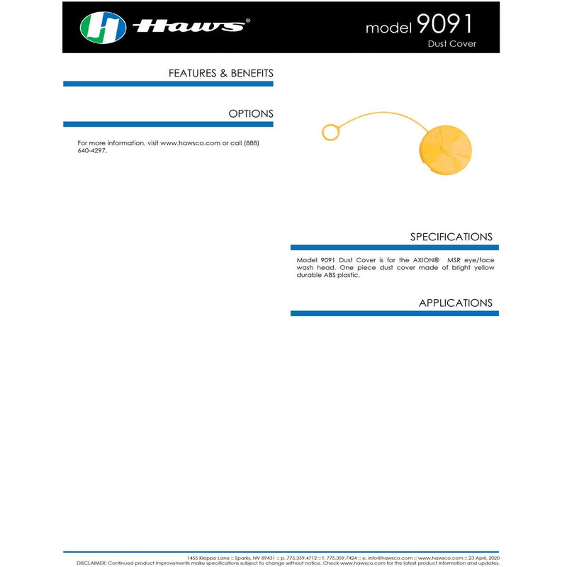 Haws 9091 Replacement Eyewash Dust Cover Axion MSR