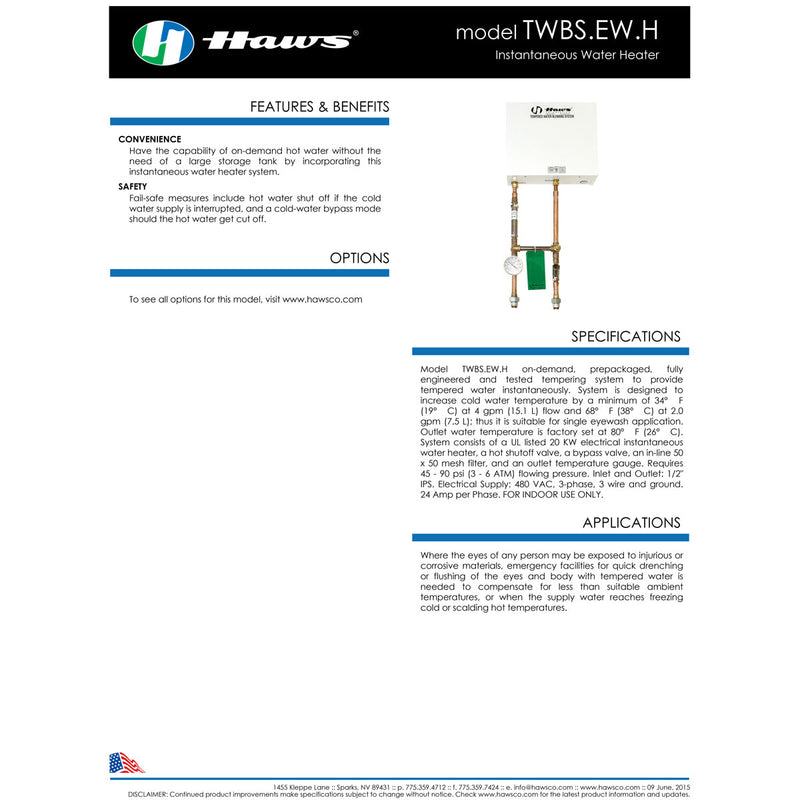 Haws TWBS.EW.H Instantaneous Heater For Eyewash Station