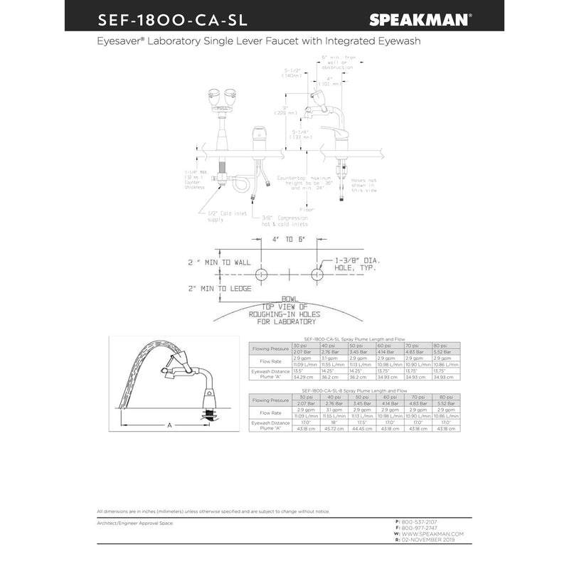 Speakman SEF-1800-CA-SL No Lead, Brass Eyesaver faucet eyewash and faucet work independently, single lever activation