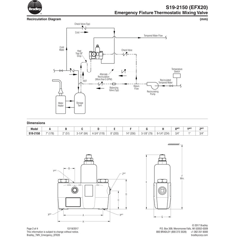 Bradley S19-2150 Navigator EFX20 Emergency Thermostatic Mixing Valve