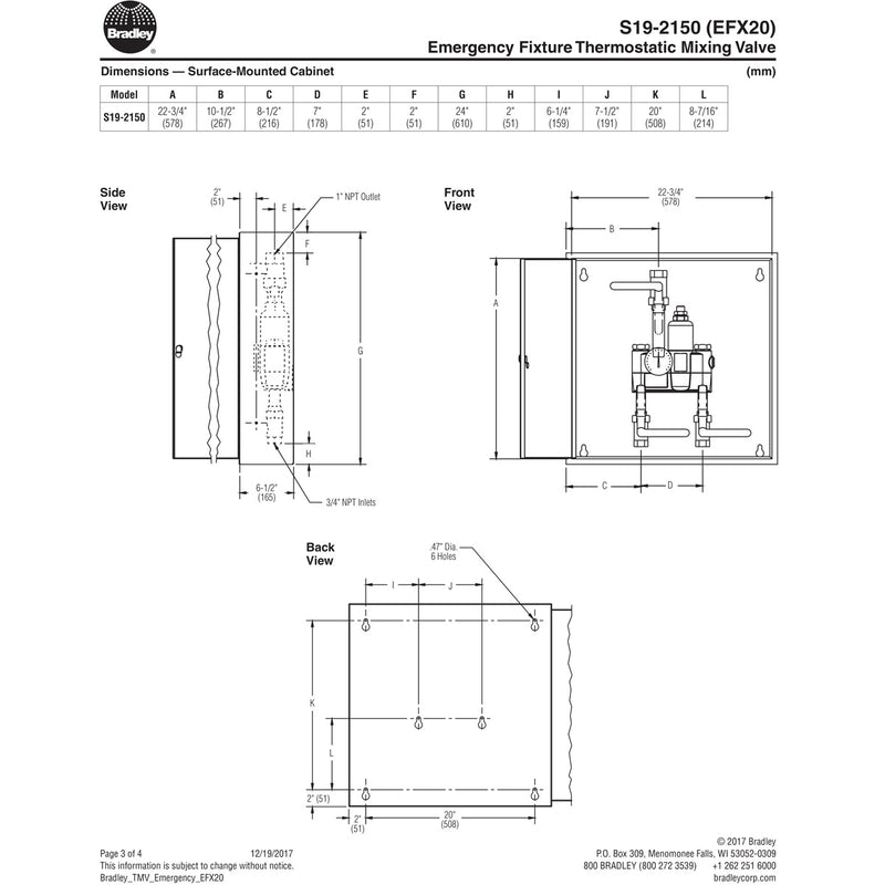 Bradley S19-2150 Navigator EFX20 Emergency Thermostatic Mixing Valve