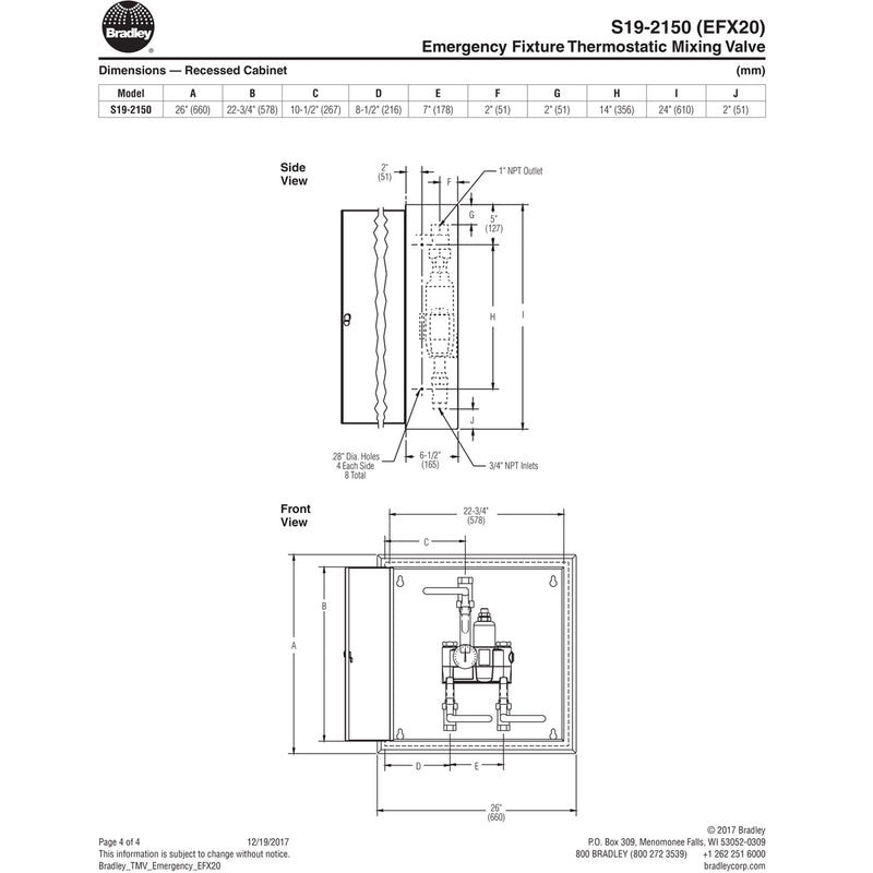 Bradley S19-2150 Navigator EFX20 Emergency Thermostatic Mixing Valve