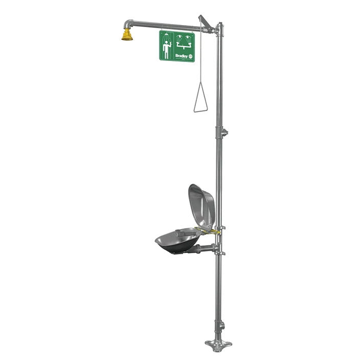 Bradley S19314DCZS Eyewash, Stainless Steel Bowl & Dust Cover; Plastic Showerhead, SS Piping
