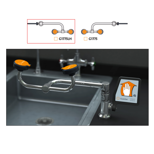 Guardian G1775LH Eye/Face Wash Station, Deck Mounted, Left Hand Mounting
