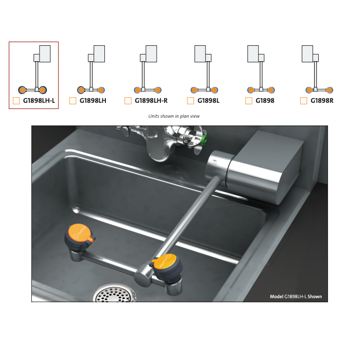 Guardian G1898LH-L Eyewash Station, Wall Mounted, Swing-Down, All Stainless Steel