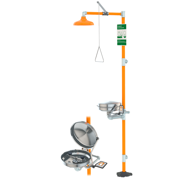 Guardian G1902BC-HFC Safety Shower with Eyewash Station, Hand/Foot Control, Stainless Steel Bowl with Stainless Steel Bowl Cover