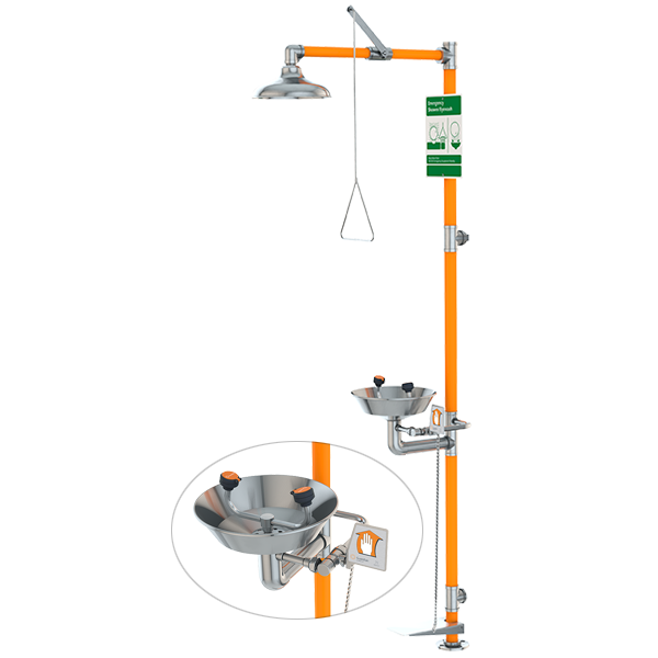 Guardian G1991HFCBC Safety Shower with Eyewash, Hand/Foot Control, All-Stainless Steel, w/ Bowl Cover