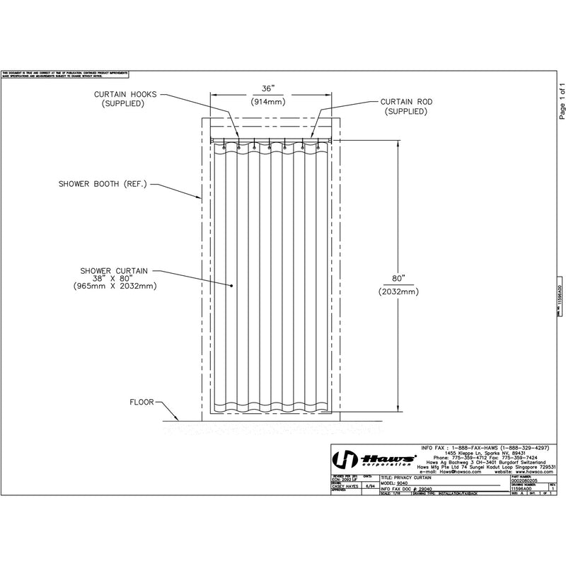 Haws 9040 Privacy Curtain for Enclosed Eyewash/Drench Shower