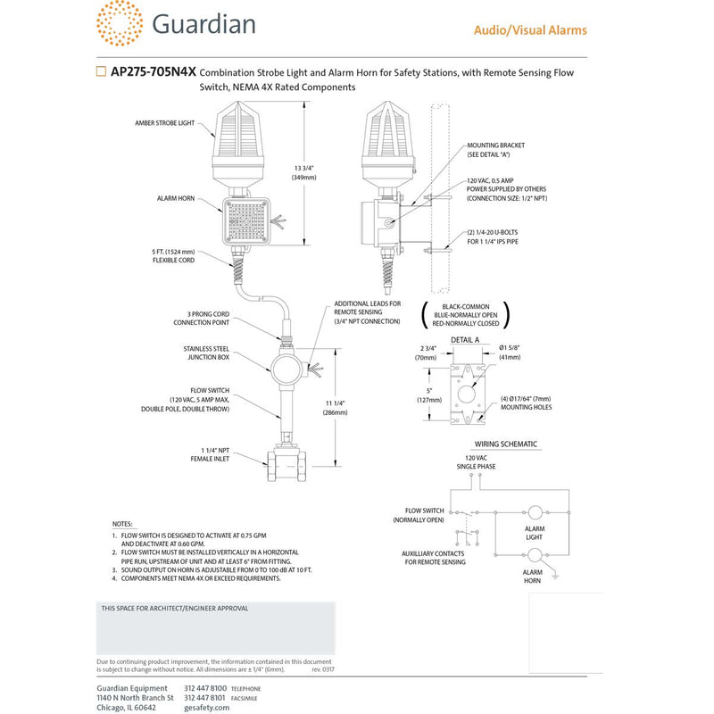 Guardian AP275-705N4X Eyewash Station Strobe Light and Alarm Horn