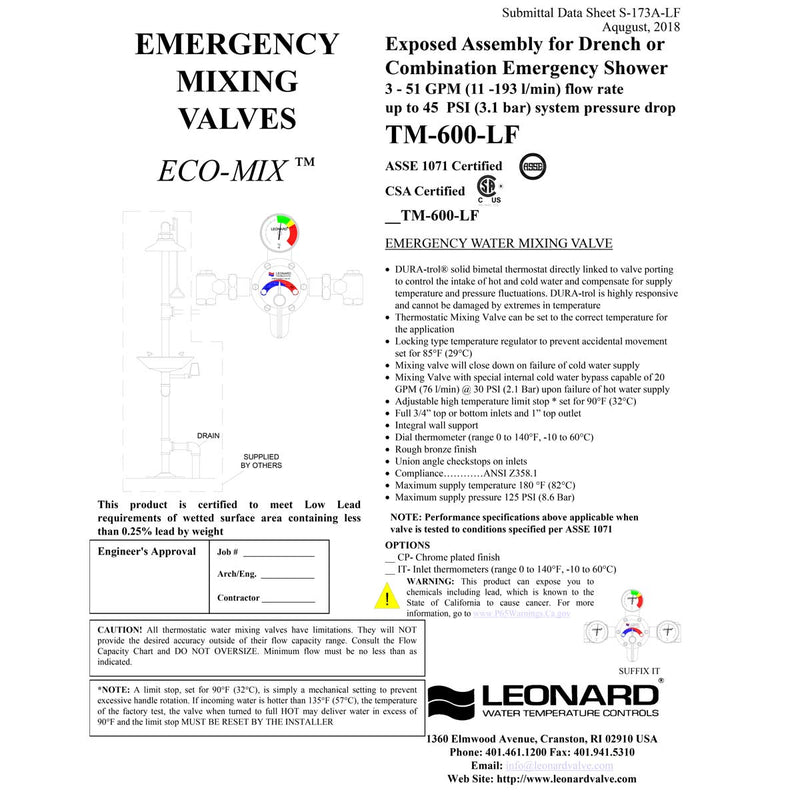 Leonard LF Single Drench / Combination Emergency Shower