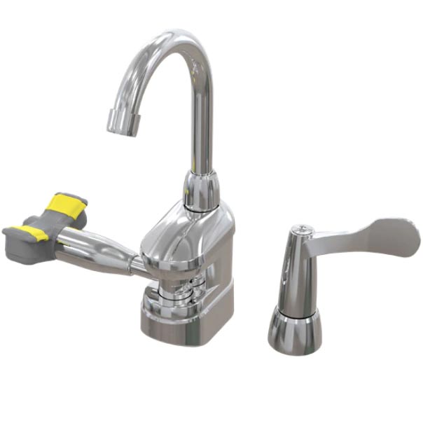 Bradley S19-505T Deck-Mount Swing-Activated Faucet/Eyewash Unit, Tempered Faucet, Left Hand