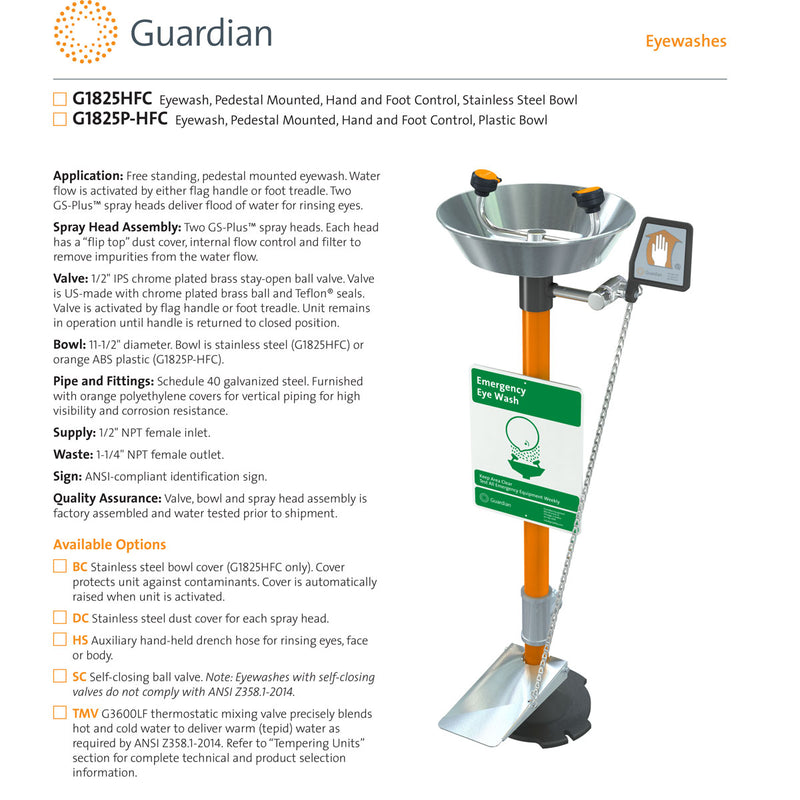 Guardian G1825P-HFC Ped Mtd Emergency Eye Wash
