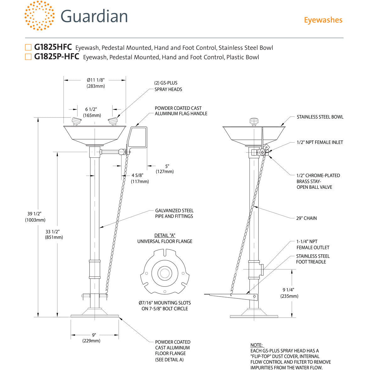 Guardian G1825P-HFC Pedestal Mount Emergency Eyewash