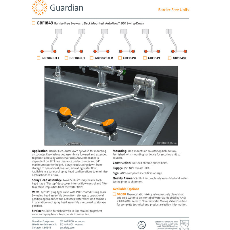 Guardian GBF1849LH Barrier-Free Eyewash, Deck Mounted