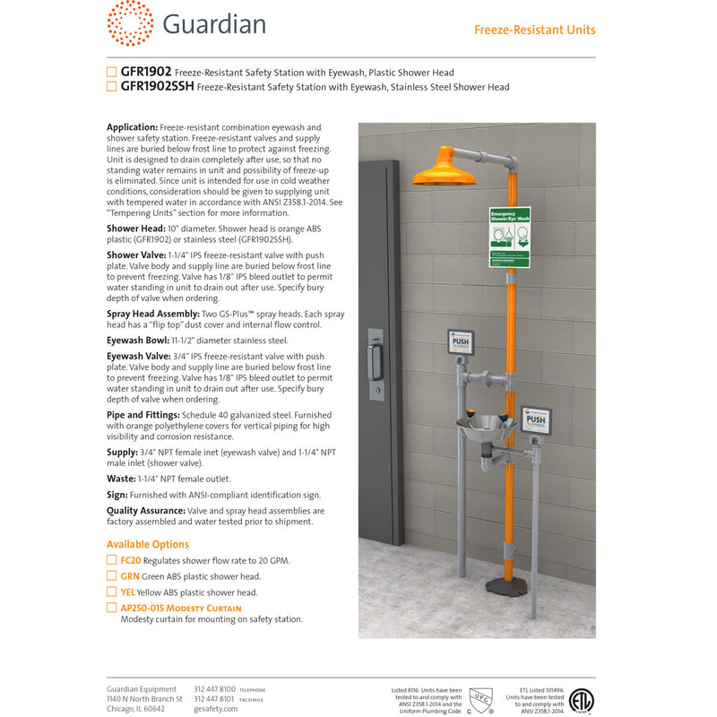 Guardian GFR1902 Freeze-Resistant Safety Station with Eyewash