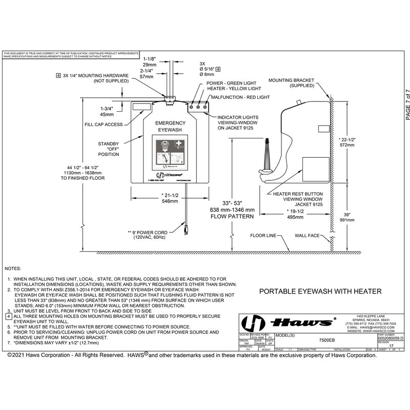 Haws 7500EB Portable Eyewash Station 16 Gallon