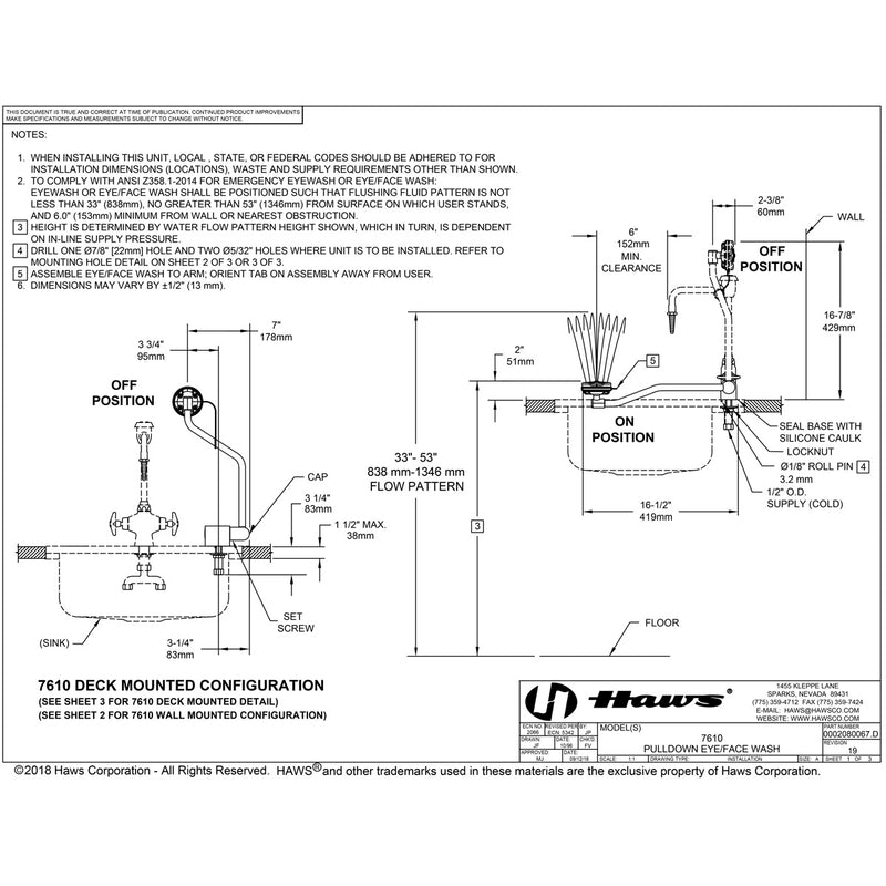 Haws 7610 Barrier Free Swing-Down Eyewash Station