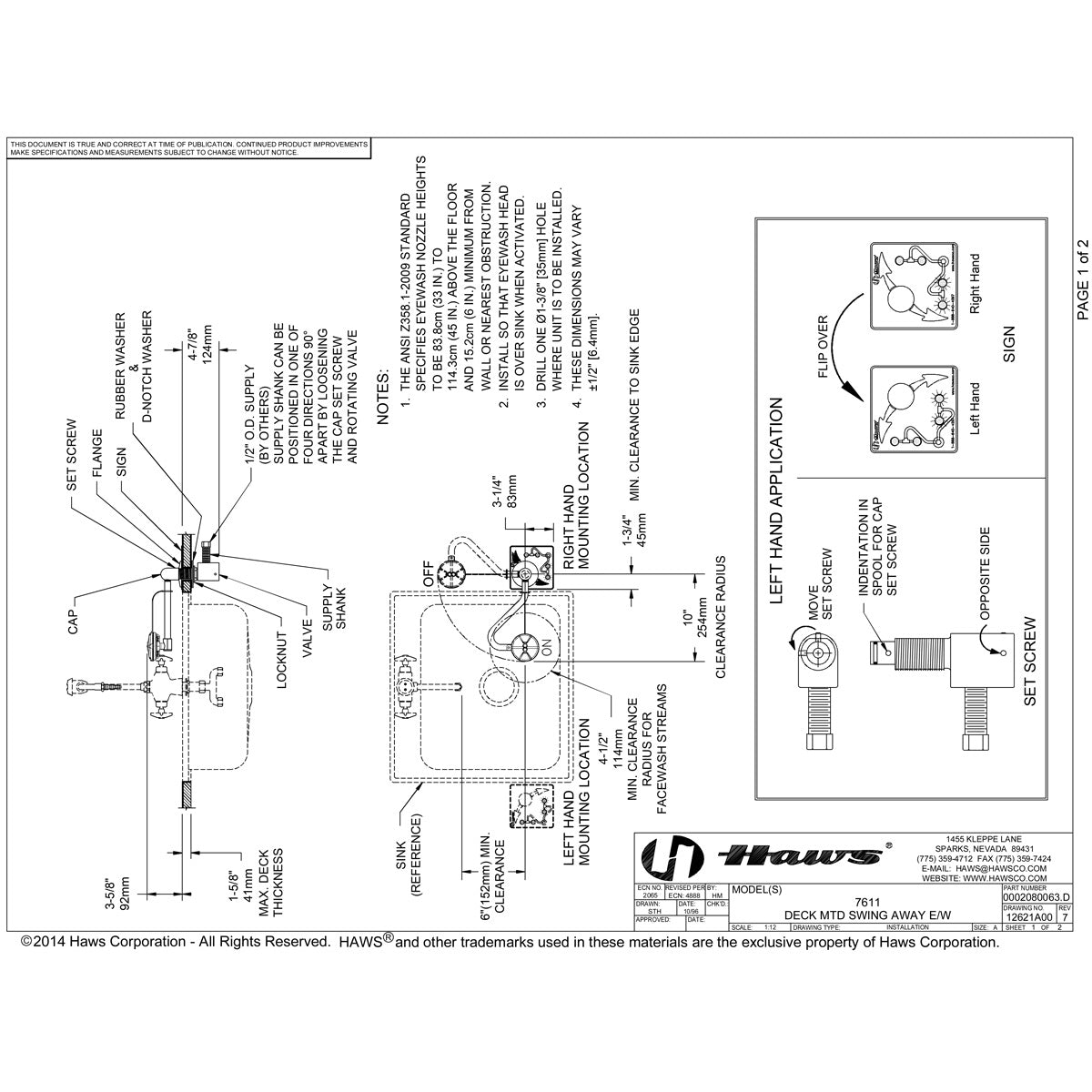 Haws 7611 Swing-Away Eyewash Station Universal Mount