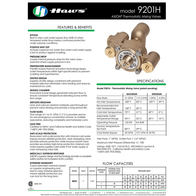 Haws 9201H Thermostatic Mixing Valve