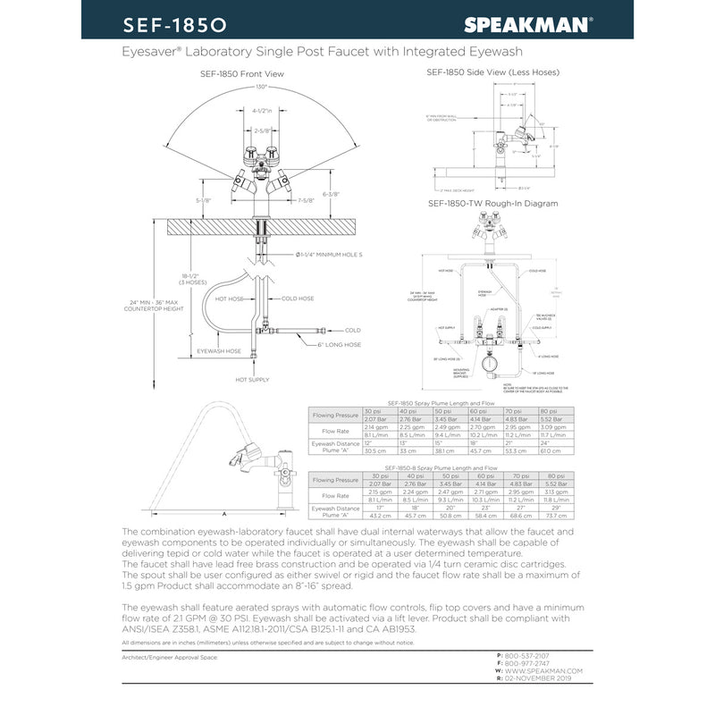 Speakman SEF-1850-8 EyeSaver Eye Wash and Faucet Combination
