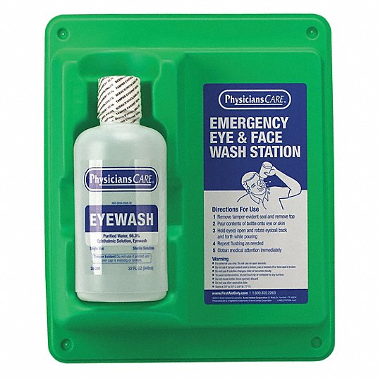 Physicianscare 24-202 Eye Wash Station, 32 oz Bottle Size, 3 yr Shelf Life, 13 in Height, 10 1/2 in Width, 4 in Depth