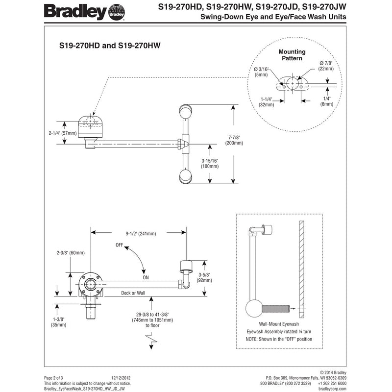 Bradley S19-270HD Swing Down Laboratory Emergency Eyewash Deck Mount