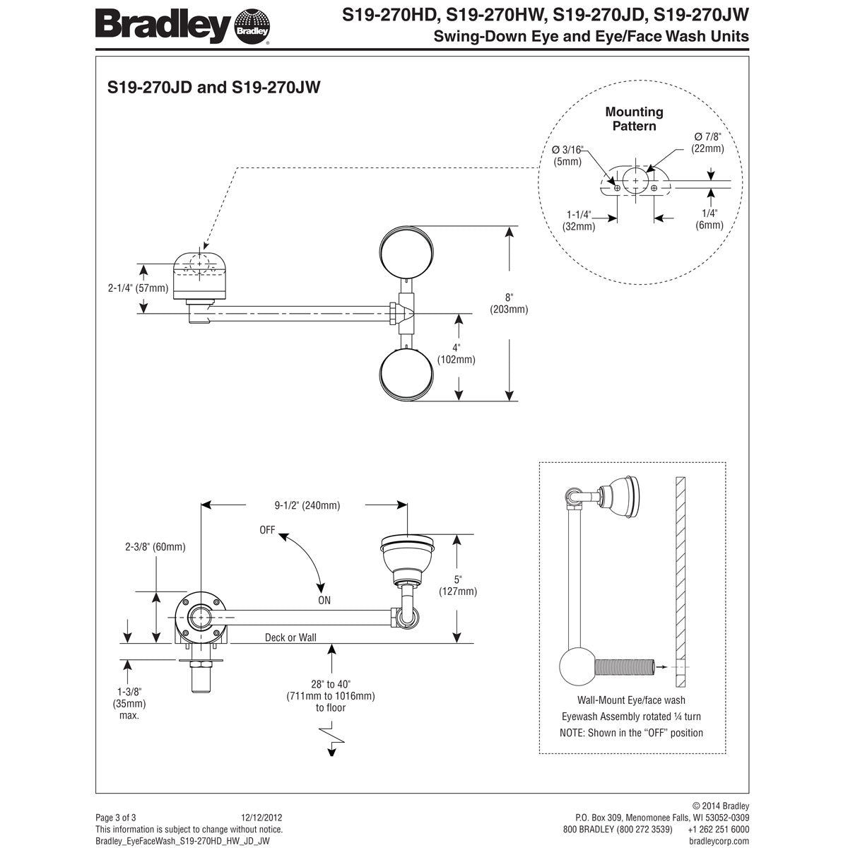 Bradley S19-270JW Swing Down Eye Face Wash Station, Updated Part Number: S19274JW