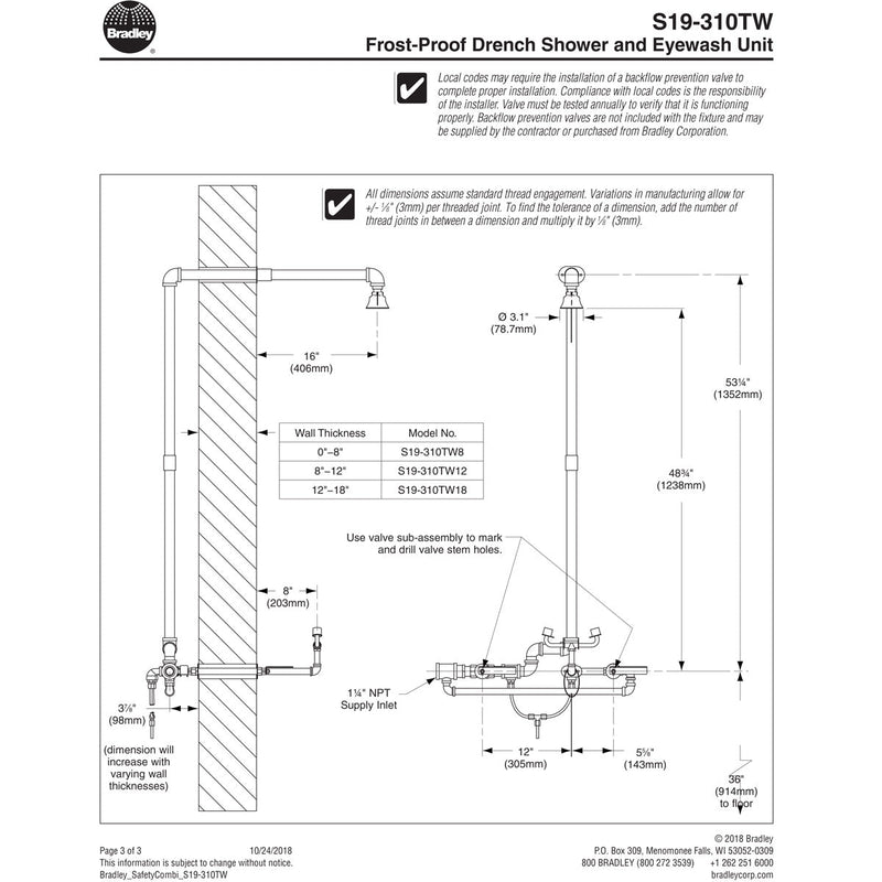 Bradley S19-310TW12 Shower Eyewash Through Wall