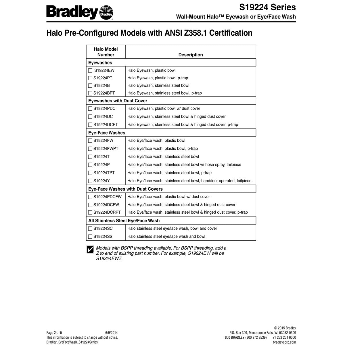 Bradley S19224TPT Eye-Face Wash, Stainless Steel Bowl, Tailpiece & P-Trap