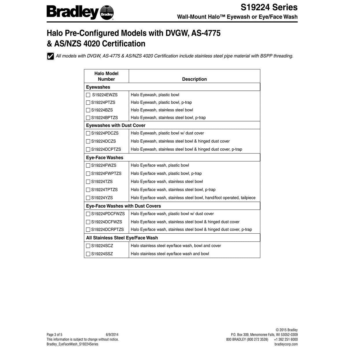 Bradley S19224PDC Halo Eyewash Station w/ Plastic Dust Cover, Wall Mount