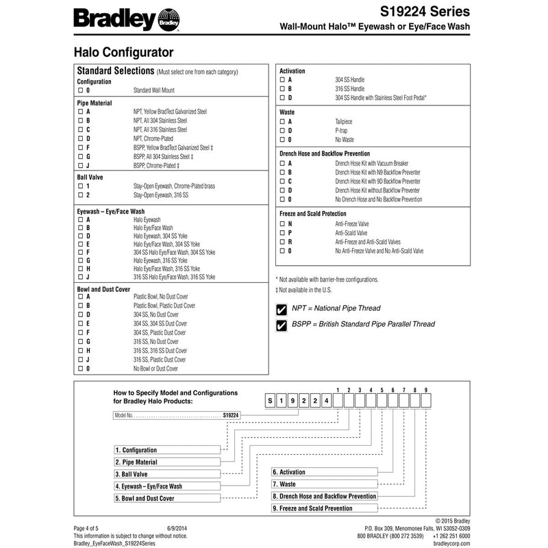Bradley S19224EW Halo Eyewash Station w/ Plastic Bowl, Wall Mount