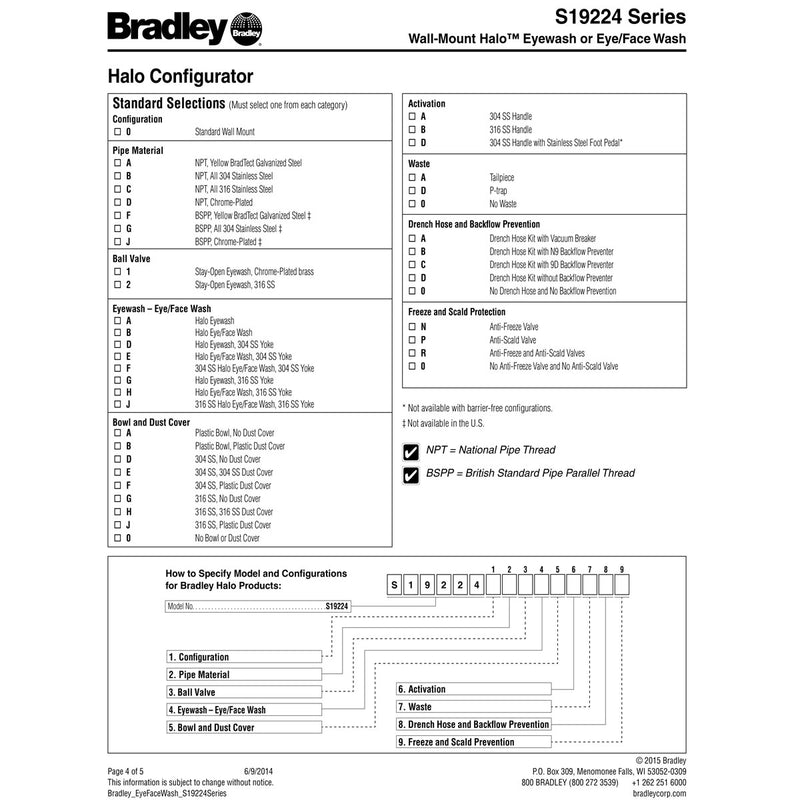 Bradley S19224BPT Eyewash, Stainless Steel Bowl, Tailpiece & P-Trap