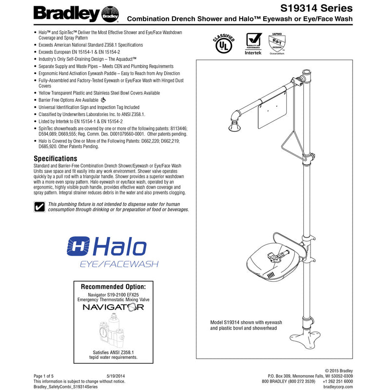 Bradley S19314BFSS Halo Stainless Steel Eye-Face Wash, Barrier Free