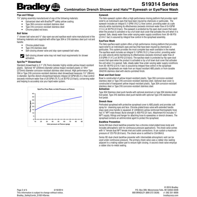 Bradley S19314SB Halo Safety Shower Eyewash, SS Eye Wash Bowl