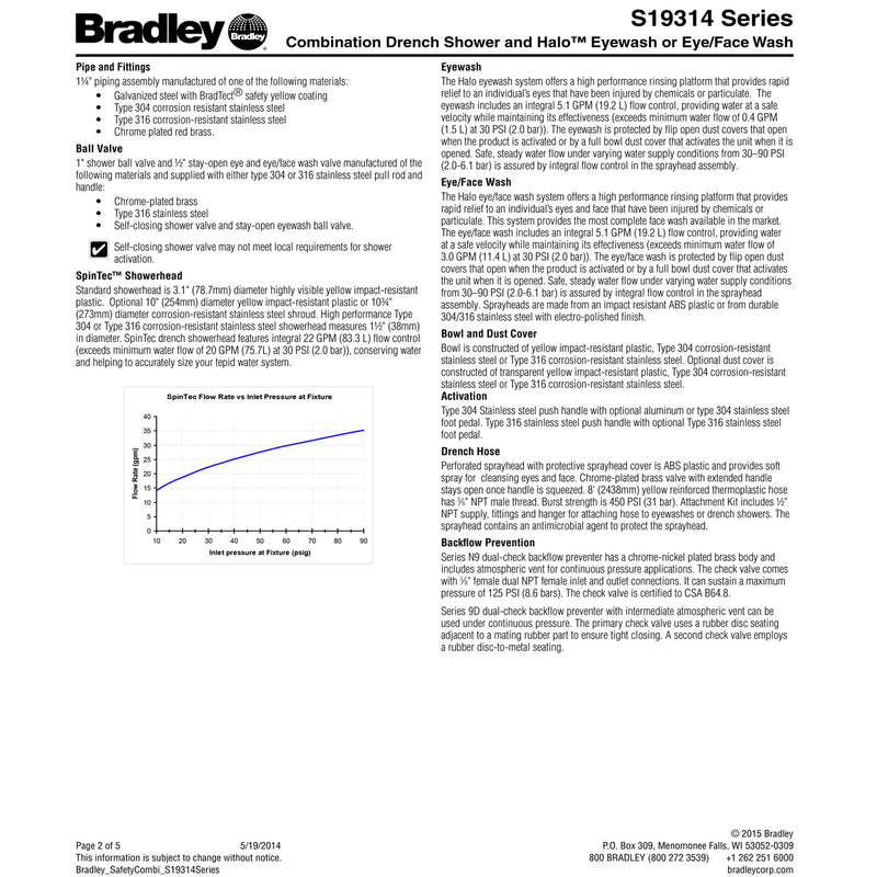 Bradley S19314BF Halo Safety Shower Eye/Face Wash, Barrier Free ADA, SS Bowl