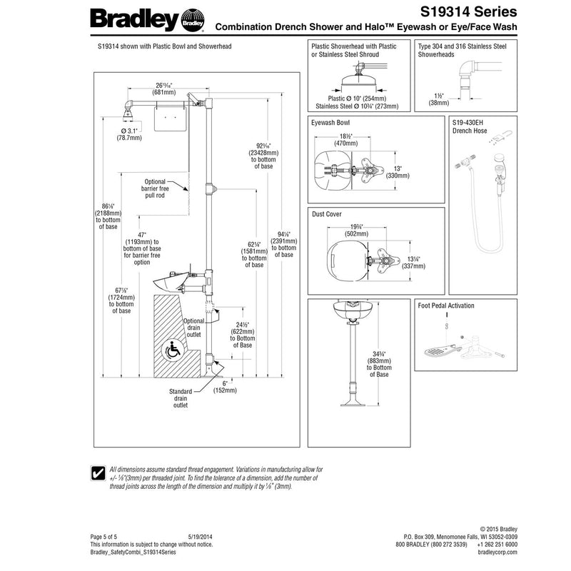 Bradley S19314BFSS Halo Stainless Steel Eye-Face Wash, Barrier Free