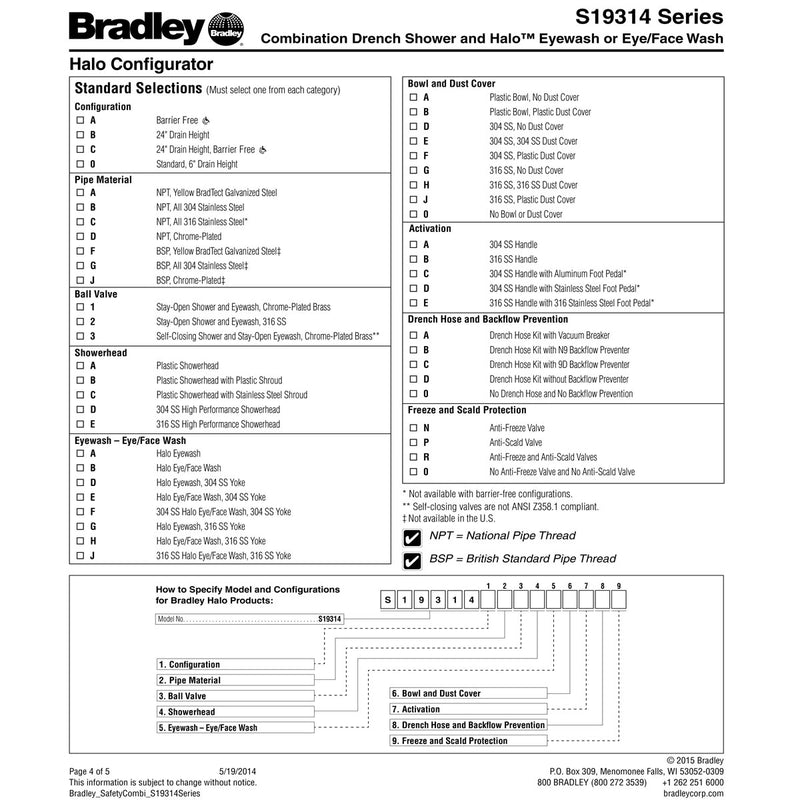 Bradley S19314BF Halo Safety Shower Eye/Face Wash, Barrier Free ADA, SS Bowl