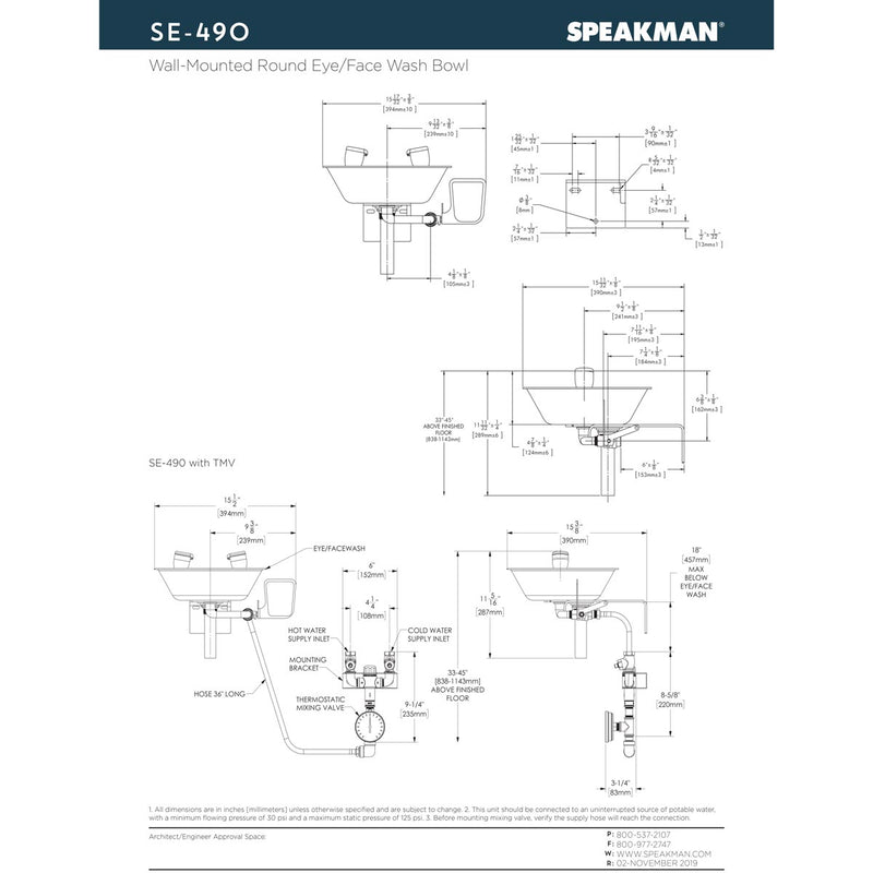 Speakman Traditional Series SE-490-STW Wall Mounted Eye/Face Wash with Stianless Steel Bowl and Thermostatic Mixing Valve - SE-490-STW