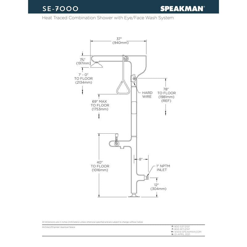 Speakman SE-7000-VPLC1D2 Heat Traced Combination Emergency Shower & Eye/face Wash with Area Light - SE-7000-VPLC1D2