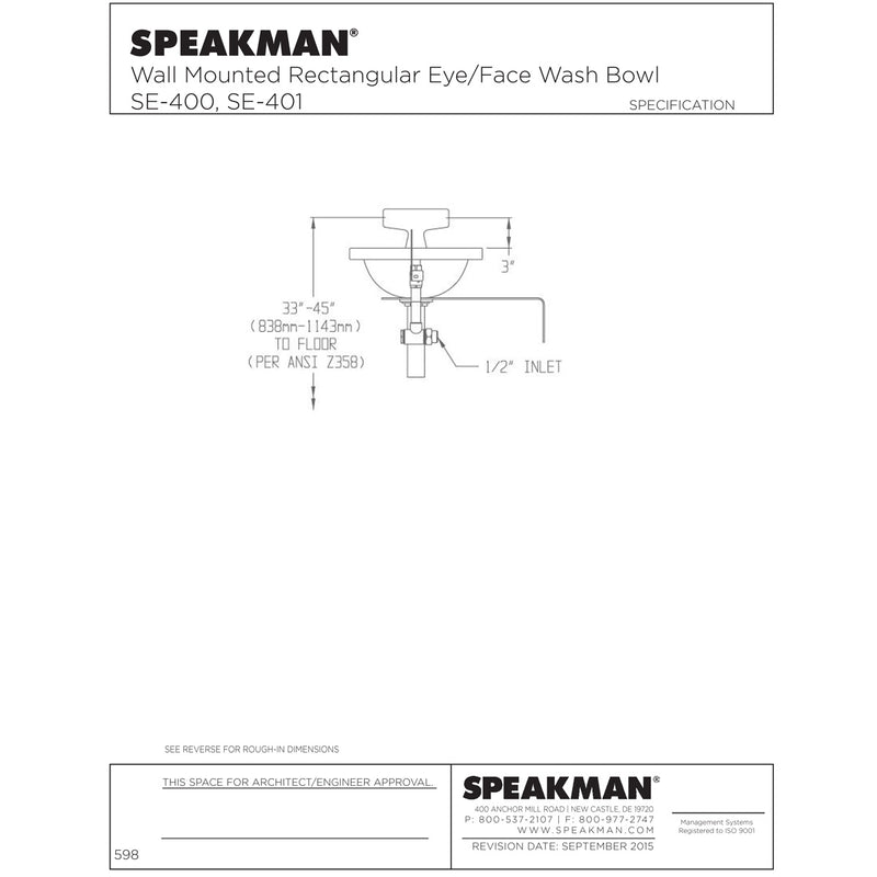Speakman SE-582 Eyewash Wall Mounted