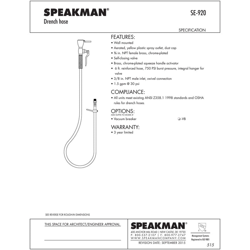 Speakman SE-920 Drench Hose