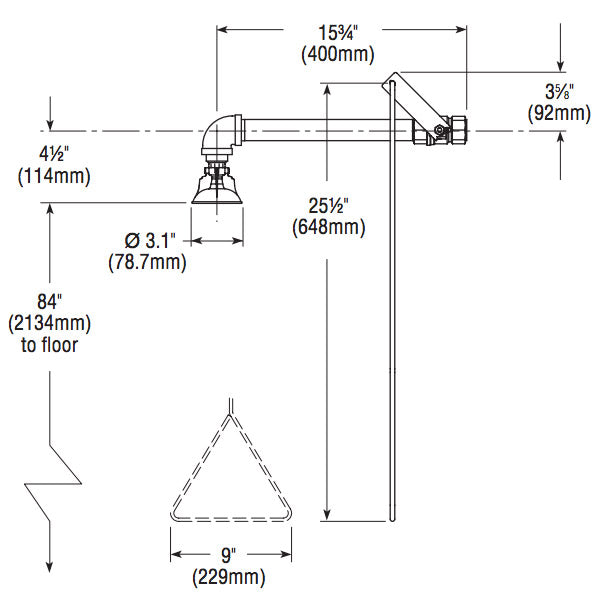 Bradley S19-120 Horizontal Drench Shower w/ SpinTec Plastic Showerhead