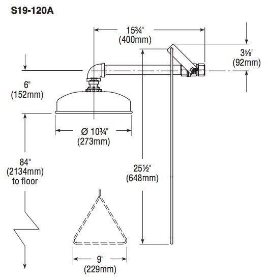 Bradley S19-120A Horizontal Safety Shower w/ SpinTec SS Shower Head