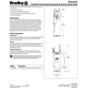 Bradley S19-672 Portable Eyewash And Drench Hose Station 5 Gallon