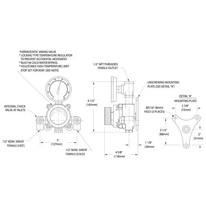 Guardian G3600LF Lead Free Water Tempering Valve, 6 GPM Capacity