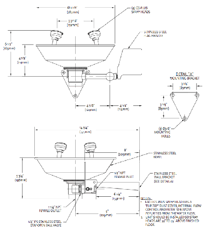 Guardian G1791 Wall-Mounted Stainless Steel Emergency Eye/Face Wash
