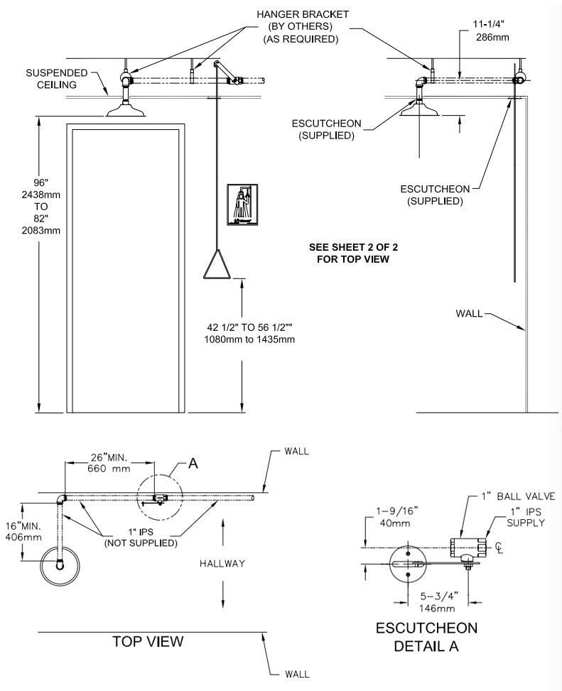 Haws 8163 Concealed Ceiling Drench Shower w/ Stainless Steel Shower Head