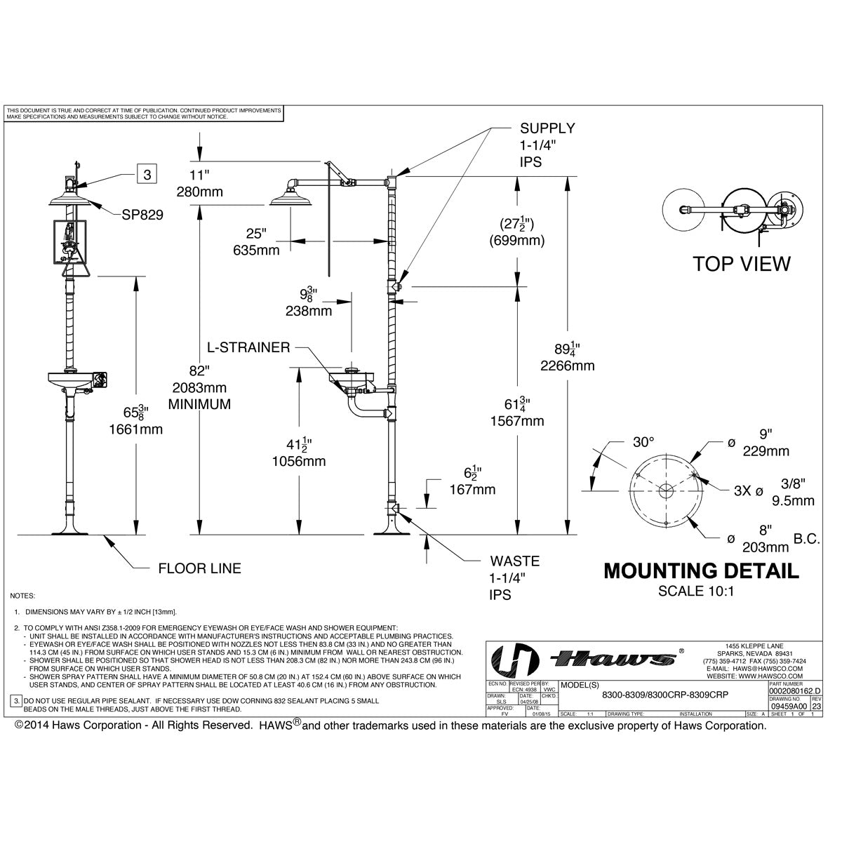Haws 8300-8309 AXION MSR Combination Eyewash Station & Drench Shower