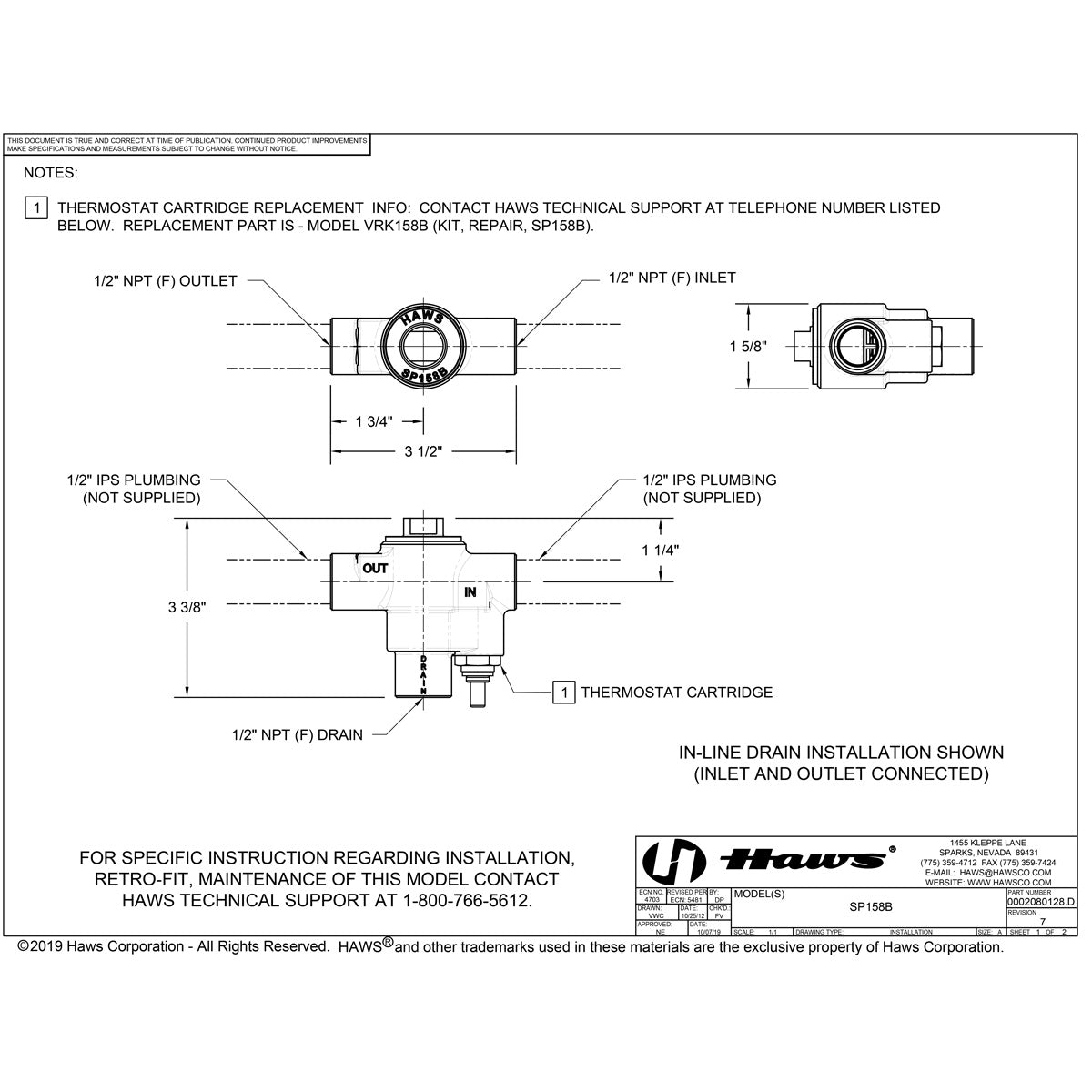Haws SP158B Freeze Protection Bleed Valve