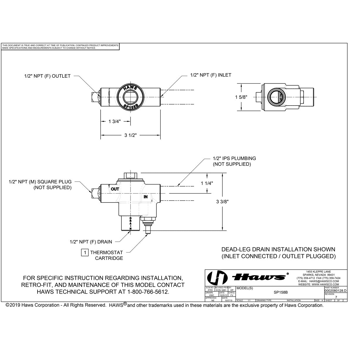 Haws SP158B Freeze Protection Bleed Valve